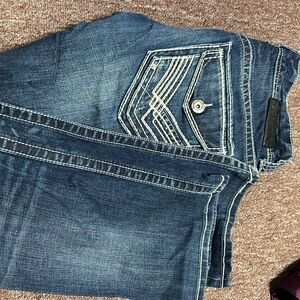 Buckle Blue Bootcut Jeans with Distinctive Stitching